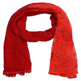 Cotton Half Net Stole- Red